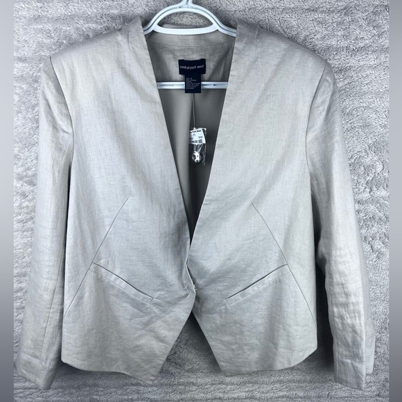 CENTRAL PARK WEST 100% Linen Oatmeal Blazer Size Large Career Business Work - Picture 1 of 16